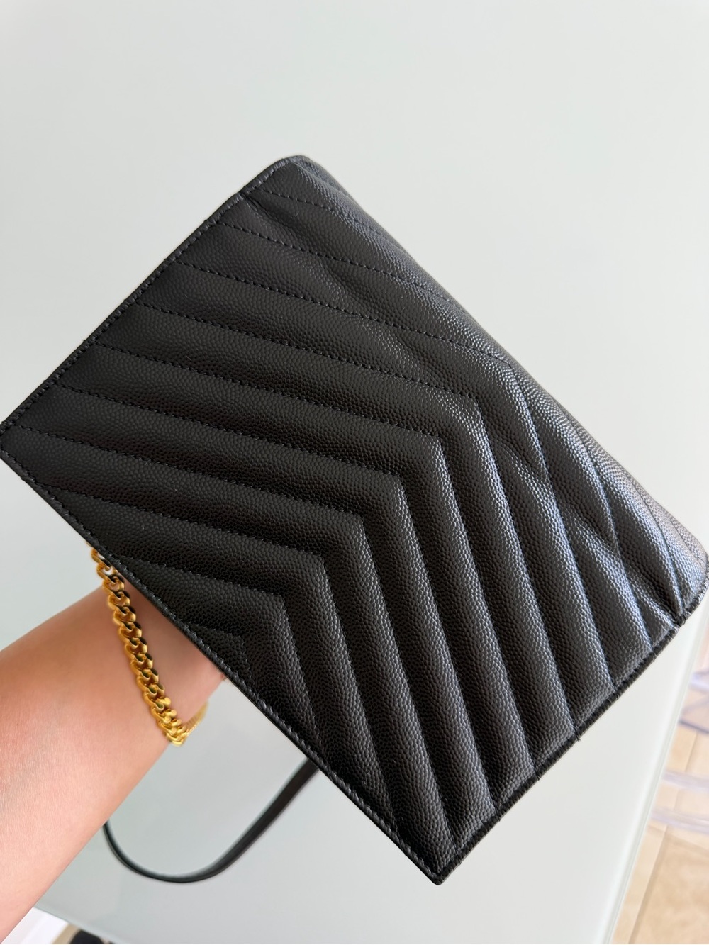 Saint Laurent Black Quilted Leather Crossbody with Gold YSL Chain - Picture 6 of 7